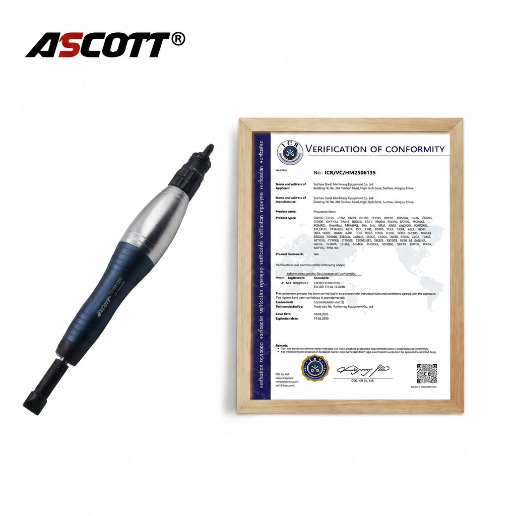 ASCOTT Pneumatic Ultrasonic Reciprocating File with 0.6mm Stroke 30000RPM Air Polisher for Mold Die Metal Surface Finishing Tool