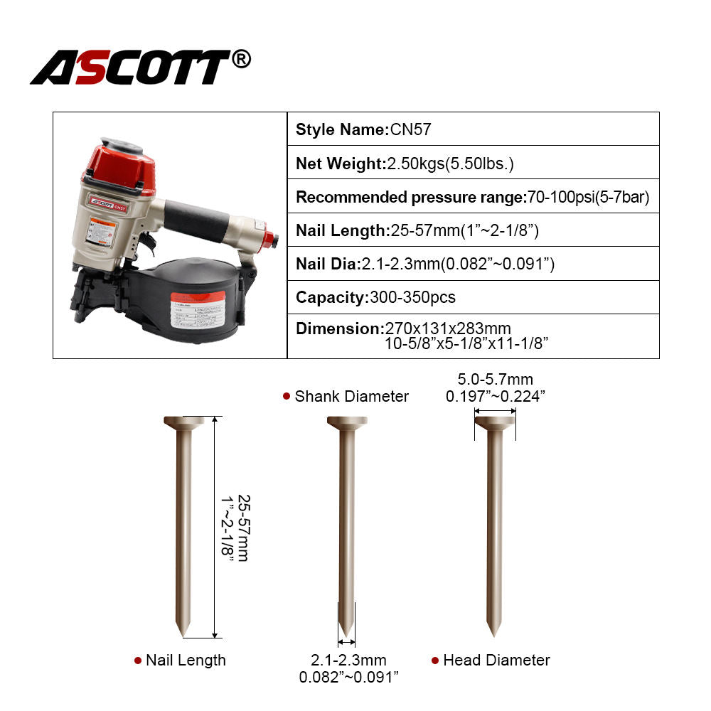 1''~ 2-1/8'' CN57 Pneumatic Pallet Nail Gun for Carpentry Fastening Tools Air Coil Framing Fencing Nailer Aluminum Coil Nail Gun
