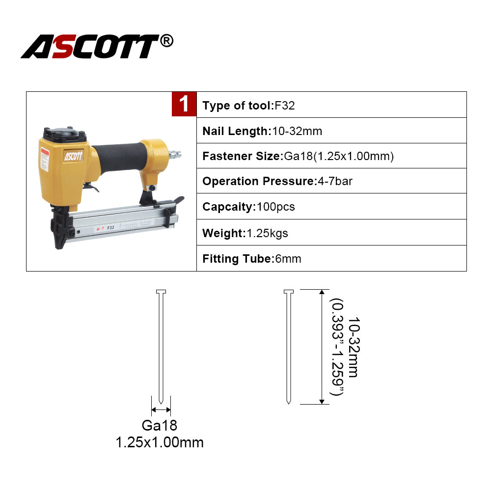 Industrial&DIY F32 Pneumatic Brad Decoration Nail Gun 10-32mm 18GA Furniture Fastening Tools Portable Air Straight Finish Nailer