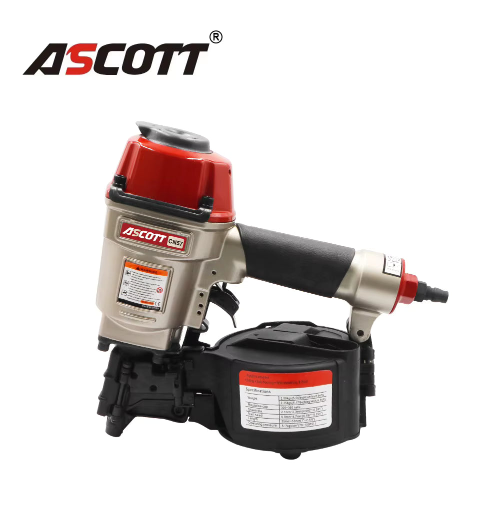 High Capacity ASCOTT CN57 Pneumatic Pallet Nail Gun for Framing Fencing Siding Air Coil Nailers 1"~2-1/8" Aluminum Coil Nail Gun