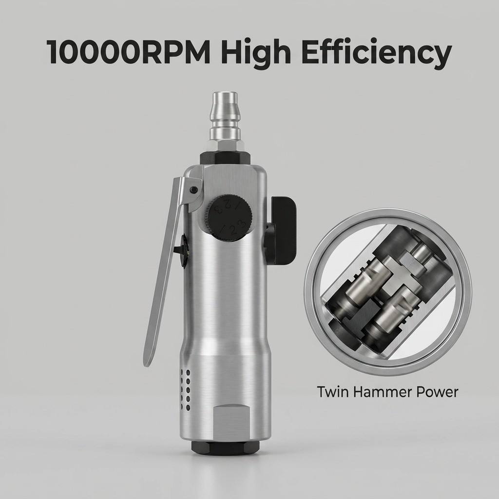 ASCOTT 5H Industrial Pneumatic Screwdriver 10000RPM 35N.m High Torque Twin Hammer Air Screw Driver with 1/4" Quick Change Chuck