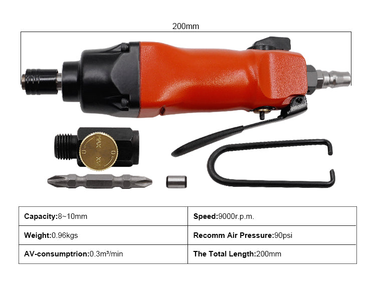 ASCOTT 8H Adjustable Torque Pneumatic Straight Screwdriver for Precision Screw Tightening Tool Reversible Air Impact Screwdriver