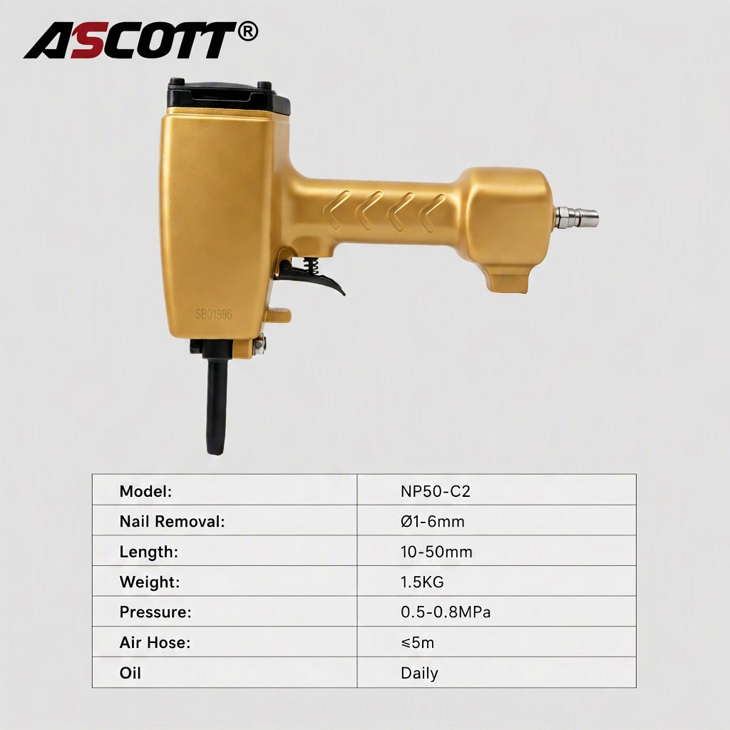 ASCOTT NP50-C2 Pneumatic Nail Remover Top Punch Type for Old Wooden Boards Pallets and Construction Templates