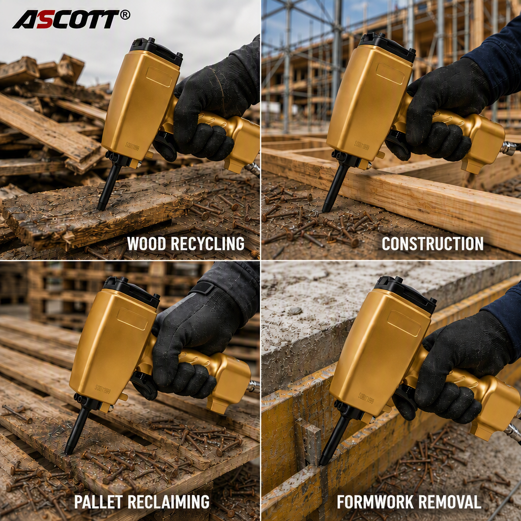 ASCOTT NP50-C2 Pneumatic Nail Remover Top Punch Type for Old Wooden Boards Pallets and Construction Templates